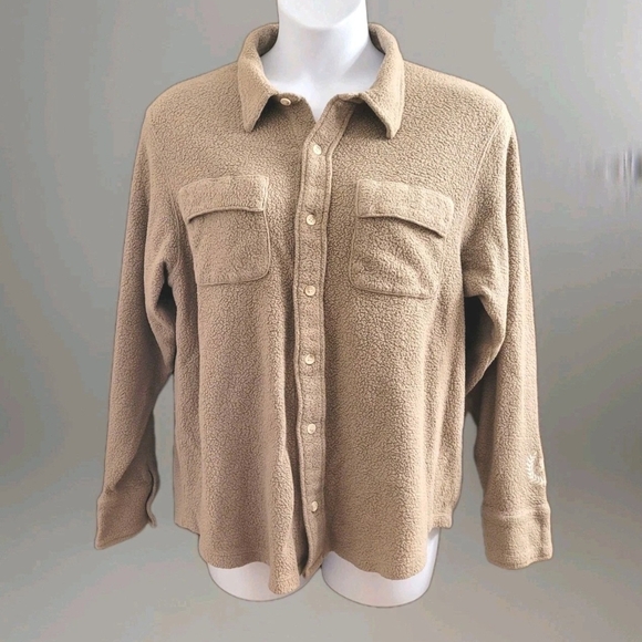 Victorias Secret Pink Women's Logo Fleece Textured Shacket Tan Size M Fall Color - Picture 1 of 10